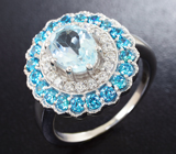 Чудесное серебряное кольцо с голубым топазом Серебро 925