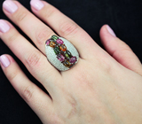 Роскошное cеребряное кольцо с разноцветными турмалинами Серебро 925