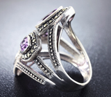 Замечательное серебряное кольцо с аметистами и марказитами Серебро 925