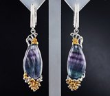 Серебряные серьги с полихромными флюоритами Серебро 925