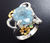 Серебряное кольцо с аквамарином, цаворитами и синими сапфирами Серебро 925