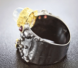 Серебряное кольцо с лунным камнем и родолитами гранатами Серебро 925