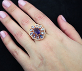 Серебряное кольцо с уругвайским аметистом и танзанитами Серебро 925