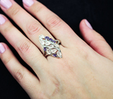 Замечательное серебряное кольцо с аметистами и розовым кварцем Серебро 925