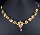 Серебряное колье с аметистом и разноцветными турмалинами Серебро 925