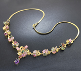 Серебряное колье с аметистом и разноцветными турмалинами Серебро 925