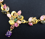 Серебряное колье с аметистом и разноцветными турмалинами Серебро 925