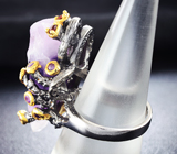 Серебряное кольцо с кристаллом полихромного кварца и аметистами Серебро 925