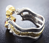Серебряное кольцо с жемчужиной и спессартинами Серебро 925
