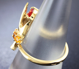 Золотое кольцо с оранжевым сапфиром 0,25 карат, золотистыми сапфирами и бриллиантом Золото
