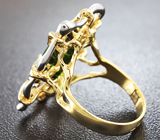 Объемное золотое кольцо с топовым турмалином 4,61 карат и зелеными сапфирами Золото