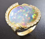 Эксклюзив! Массивное золотое кольцо с уникальным кристаллическим эфиопским опалом 17,93 карат и лейкосапфирами! Опалесценция всеми цветами радуги Золото