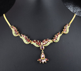 Серебряное колье с родолитами, цаворитами и мозамбикскими гранатами Серебро 925