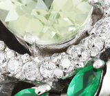 Оригинальное серебряное кольцо с зеленым аметистом и агатами Серебро 925