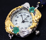 Часы с изумрудами на серебряном браслете с иолитами Серебро 925
