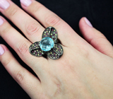 Оригинальное серебряное кольцо с голубым топазом и сапфирами Серебро 925