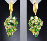 Замечательные серебряные серьги с перидотами и диопсидами Серебро 925