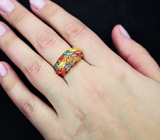 Праздничное серебряное кольцо с разноцветными сапфирами Серебро 925