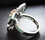 Серебряное кольцо-цветок с цитринами и изумрудами Серебро 925
