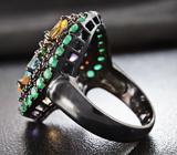 Роскошное черненое серебряное кольцо с самоцветами Серебро 925