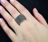 Стильное серебряное кольцо с черными шпинелями Серебро 925