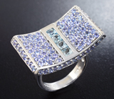 Оригинальное серебряное кольцо с танзанитами и голубыми топазами Серебро 925