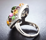Великолепное серебряное кольцо с разноцветынми турмалинами Серебро 925