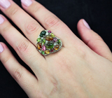 Великолепное серебряное кольцо с разноцветынми турмалинами Серебро 925