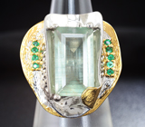 Серебряное кольцо с зеленым бериллом и изумрудами Серебро 925
