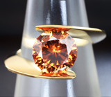 Золотое кольцо с роскошным высокодисперсионным золотистым цирконом топовой огранки 4,34 карат Золото