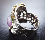 Серебряное кольцо с лавандовыми халцедоном и цаворитами Серебро 925