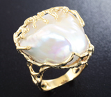 Золотое кольцо с крупной жемчужиной барокко 31,1 карат топового качества! Исключительный люстр Золото