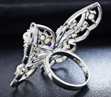 Ажурное серебряное кольцо «Бабочка» с аметистом и кристаллическими опалами Серебро 925