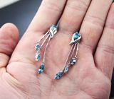 Элегантные серебряные серьги с голубыми топазами Серебро 925