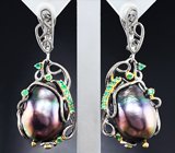 Серебряное серьги с цветным жемчугом и изумрудами Серебро 925