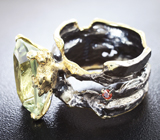 Серебряное кольцо с зеленым аметистом и мозамбикским гранатом Серебро 925