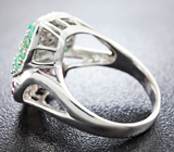 Оригинальное серебряное кольцо с изумрудами и рубинами Серебро 925
