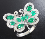 Чудесное серебряное кольцо «Бабочка» с зелеными агатами Серебро 925