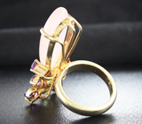 Оригинальное серебряное кольцо с розовым кварцем, аметистами и перидотами Серебро 925