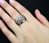 Серебряное кольцо со звездчатым рубином и сапфирами Серебро 925