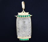 Артефакт! Золотой кулон с серебряной японской монетой и изумрудами Золото