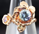 Золотое кольцо с полихромным танзанитом массой 1,77 карат и бриллиантом Золото