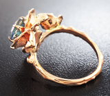Золотое кольцо с полихромным танзанитом массой 1,77 карат и бриллиантом Золото