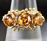 Золотое кольцо с золотистыми сфенами 3,91 карат и бриллиантами Золото