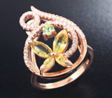 Изящное cеребряное кольцо с желтыми сапфирами и перидотом Серебро 925