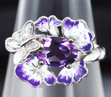 Чудесное серебряное кольцо с аметистом и цветной эмалью Серебро 925