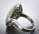 Черненое серебряное кольцо с диопсидами Серебро 925