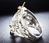 Оригинальное серебряное кольцо с кристаллическими черными опалами и сапфирами Серебро 925