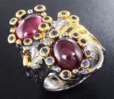 Серебряное кольцо с рубинами и синими сапфирами Серебро 925