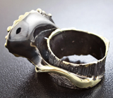 Серебряное кольцо c турмалином шерлом и мозамбикскими гранатами Серебро 925